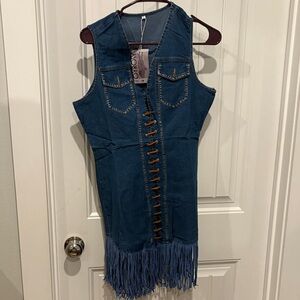 Denim Fringe Midi Dress